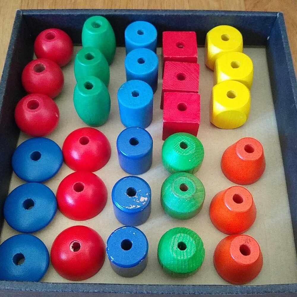 Wooden Colored Lacing Beads x 30 set 1
